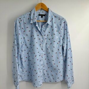 Banana Republic Blue Striped Floral Button Down Shirt Office Business